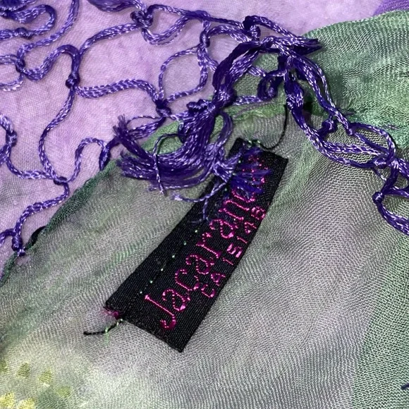 Jacaranda Purple Green and Yellow Tie Dye Sheer Scarf with Gold Accents - Picture 4 of 4